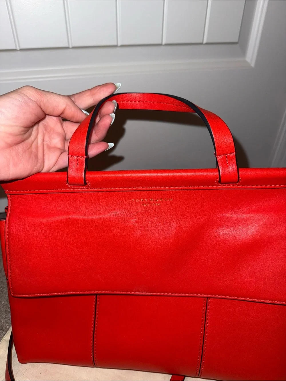 Tory Burch Red Leather Structured Top-Handle Bag
